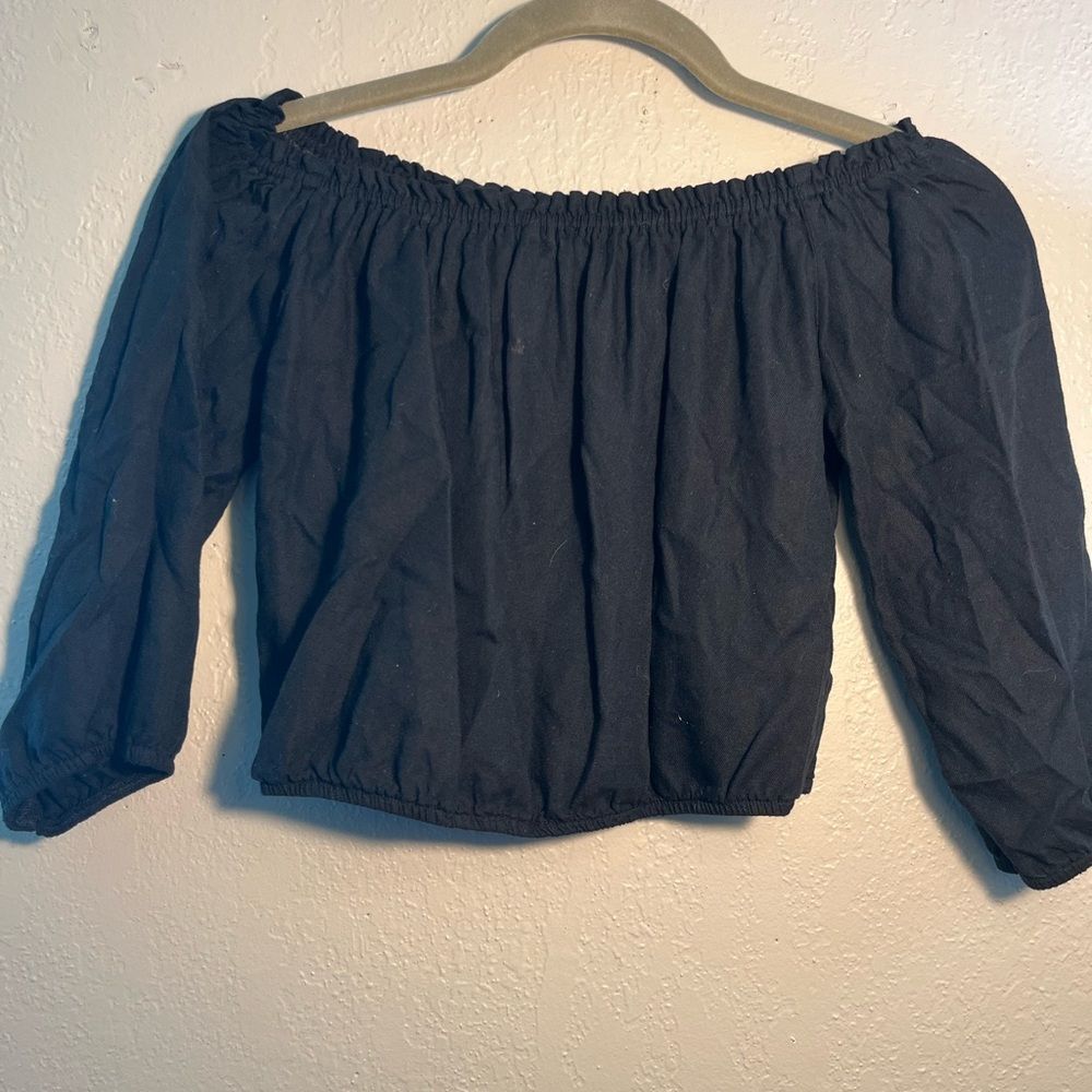 Hollister Vintage Y2K Black Smocked Crop Top Blouse Long Sleeve SZ XS Shirt
